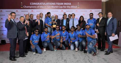 The Indian Blind Cricket Team has received felicitation from IndusInd Bank for their remarkable triumph in the third T20 Cricket World Cup for the Blind-1