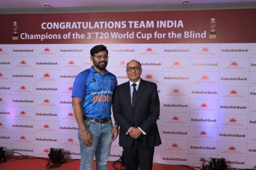 The Indian Blind Cricket Team has received felicitation from IndusInd Bank for their remarkable triumph in the third T20 Cricket World Cup for the Blind-6